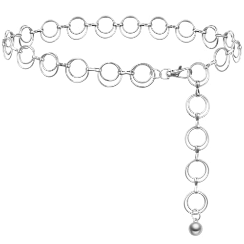MELLIEX Gürtel Damen Mode Taillengürtel Metall O-Ring Taillenkette Verstellbare Kettengürtel Hüftkette Western Cowgirl Gürtel für Kleid, Silber von MELLIEX
