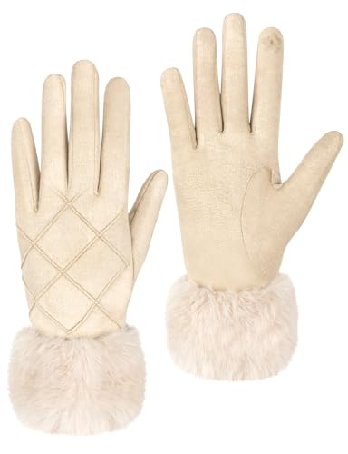 MELLIEX Handschuhe Damen Winter, Elegante Wildleder Handschuhe Touchscreen Thermo Winddicht Winterhandschuhe, Beige von MELLIEX