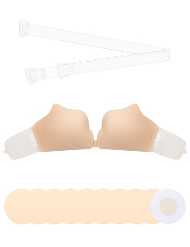 MELLIEX Klebe BH, Trägerloser BH Push Up Verstärkte Selbstklebend Rückenfrei Invisible Bra mit BH Träger und 5 Paar Nipple Cover - A von MELLIEX