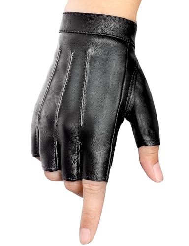 MELLIEX Lederhandschuhe Fingerlose, Rutschfeste PU Leder Halbfinger Handschuhe, Schwarz Punk Handschuhe Ohne Finger für Herren Damen Fahren Motorrad Autohandschuhe, M von MELLIEX