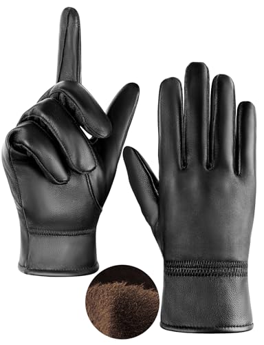 MELLIEX Lederhandschuhe Herren, Echtleder Warm Gefüttert Leder Handschuhe Touchscreen Winterhandschuhe Winddicht für Outdoor Fahren von MELLIEX
