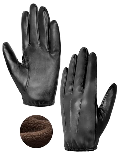 MELLIEX Lederhandschuhe Herren, Warme Faux Leder Handschuhe mit Fleece Füttert Winddicht Touchscreen Lederhandschuhe von MELLIEX