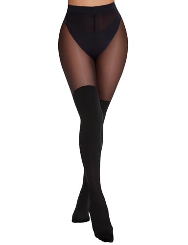 MELLIEX Overknee Strumpfhosen Damen, Schwarze Strumpfhose Blickdicht, Overknee Strümpfe optik für Frauen 120/40 Denier von MELLIEX