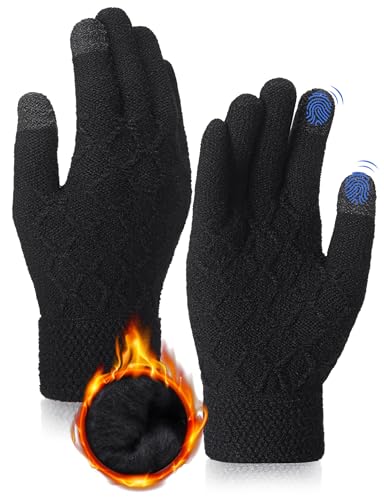 MELLIEX Touchscreen Winterhandschuhe, Fleece Handschuhe Damen Herren Strickhandschuhe Warme Fingerhandschuhe für Outdoor Sport, SMS - Schwarz von MELLIEX