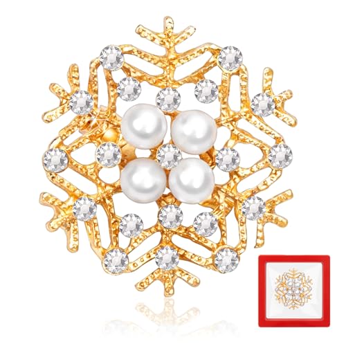 MELLIEX Weihnachten Schneeflocken Brosche Pin mit Strass Perlen Weihnachtsschmuck, Gold von MELLIEX