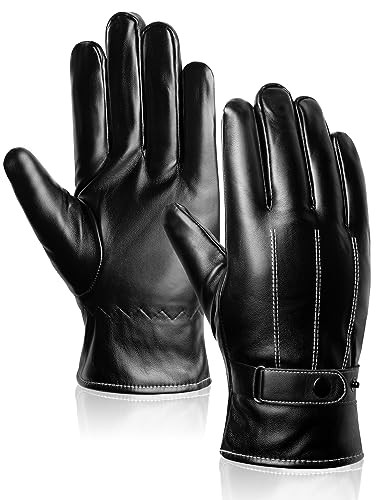 MELLIEX Winter Handschuhe Herren Faux Leder Warm Dick Vlies Winddicht Kälteschutz Thermal Fäustlinge Anti-Rutsch Winddicht Kälteschutz Thermal Fäustlinge Berührungssensitiver Bildschirm - L von MELLIEX