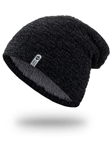 MELLIEX Wintermütze für Herren und Damen, Unisex Warme Beanie Slouch Mützen Chenille Strickmütze mit Dicke Fleecefutter von MELLIEX