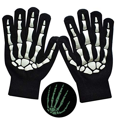MELOP Handschuhe Totenkopf Knochen gemustert für Kostüm Halloween Winter Gestrickte warme Handschuhe im Freien Fahrradhandschuhe von MELOP