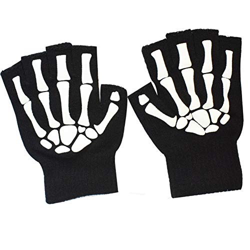 MELOP Unisex Halbfingerhandschuhe Skelettmuster Glow in The Dark Halloween Totenkopf Knochen Gemusterte Strickhandschuhe MELOP Unisex Halbfingerhandschuhe Skelettmuster Glow in The Dark Halloween Totenkopf Knochen Gemusterte Strickhandschuhe von MELOP