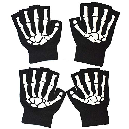 MELOP Unisex Halbfingerhandschuhe Skelettmuster Glow in The Dark Halloween Totenkopf Knochen Gemusterte Strickhandschuhe MELOP Unisex Halbfingerhandschuhe Skelettmuster Glow in The Dark Halloween Totenkopf Knochen Gemusterte Strickhandschuhe von MELOP