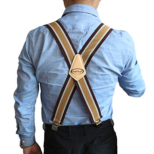 MELOTOUGH Herren-Hosenträger, voll elastisch, 5,1 cm breit x hinten, robuste Arbeits-Hosenträger, Brauner Streifen von MELOTOUGH