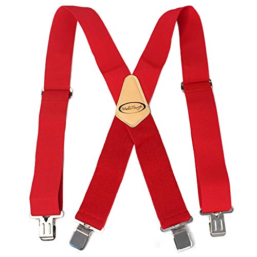 MELOTOUGH Herren Hosenträger 5,1 cm breit, verstellbare und elastische Hosenträger X-Form mit sehr starken Clips – strapazierfähig, Rot/Ausflug, einfarbig (Getaway Solids) von MELOTOUGH