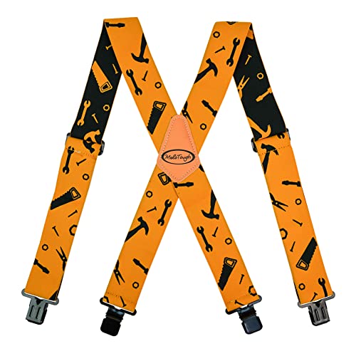 MELOTOUGH Herren-Hosenträger voll elastisch, 5,1 cm breit, X Rücken, robuste Arbeits-Hosenträger, Gelbe Handwerkzeuge, L von MELOTOUGH
