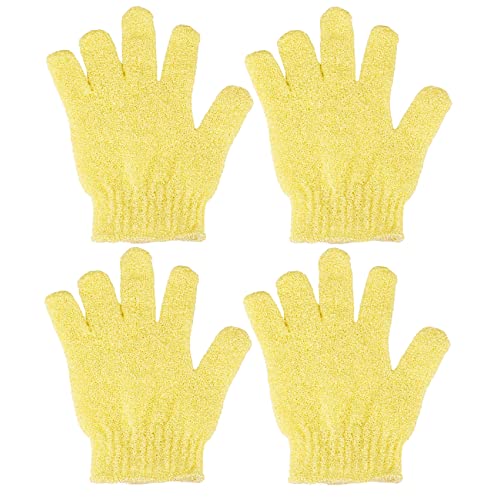 4 Stück Duschhandschuhe, Peeling-Handschuhe, Peeling-Handschuh, Peeling-Körperpeeling, Luffa-Badehandschuhe für Herren, Damen (Gelb, 4 Stück) von MELTU