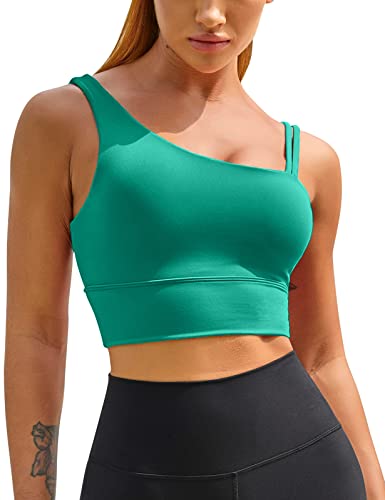 MELYUM Damen One Shoulder Sport BH Longline Padded Workout Crop Tank Tops Fitness Yoga Asymmetrisches Top, Hellgrüner Sport-BH, Klein von MELYUM