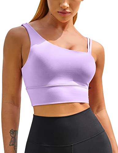 MELYUM Damen One Shoulder Sport BH Longline Padded Workout Crop Tank Tops Fitness Yoga Asymmetrisches Top, Violett, small von MELYUM