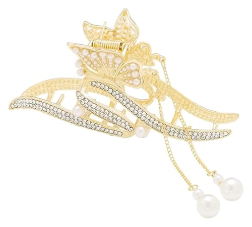 KrallenclipHaarspangen Damen Perle Schmetterling Große Metall Haarklammern Quaste Krallenklammern Haarschmuck Geschenke for Frauen Mädchen for dünnere dicke Haarspangen von MEMEM
