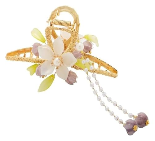 KrallenklammerHaarspangen Damen Metall Haarklammern Perlenquaste Blumen Haarnadel Rutschfeste Backenklammern Klemme Haarfang Haarspange for Frauen dickes oder feines Haar Haifischhaarspange von MEMEM
