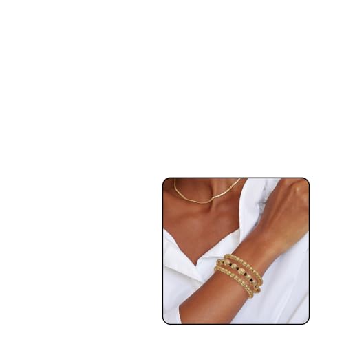 MEMFALL Goldene Perlenarmbänder für Frauen, Stretch-Perlenstrang-Armbänder, stapelbare Perlenarmbänder, ADJUSTABLE, Legierung, Kein Edelstein von MEMFALL