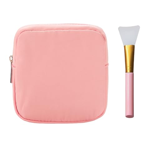 1 Mini-Kosmetiktasche Und 1 Gesichtsmaskenbürste, Kleine Tragbare Reisetasche, Multifunktionale wasserdichte Kulturtasche Für Mädchen Und Frauen (Rosa) von MEMOFYND