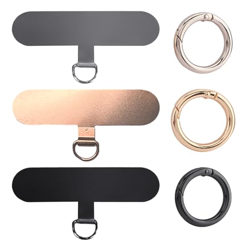 3 Stück Metallpolster Für Mobiltelefone Mit 3 Stück Kreisschnalle, Handy-Kettenpolster, Langlebiges Metallblech, Handy-Lanyard-Patch, Handy-Universal-Pad-Abdeckung (Roségold, Silber, Schwarz) von MEMOFYND