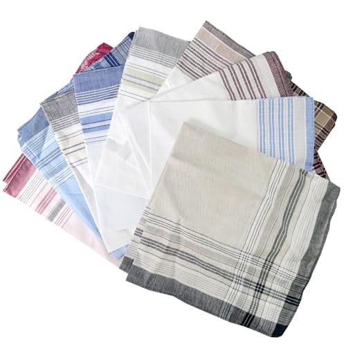 9-teiliges Herren-klassisches gestreiftes Taschentuch, 100% Baumwolle weicher Farbkontrast Herrentaschentuch, Herren Taschentuch karierter Einstecktuch, geeignet für Geschäftsessen und Feiern von MEMOFYND