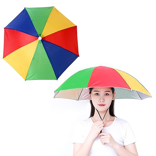 MEMOFYND 1 Regenbogen Angelschirm, Freiklappbarer Regenschirm, Verstellbarer Elastischer Stirnband, Regen- Und Sonnenschutz, 360°-Uv-Schutz, Perfekte Wahl Für Strand- Und Outdoor-Aktivitäten. von MEMOFYND