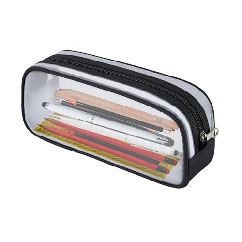 MEMOFYND 1 Stück Mesh-Federmäppchen, transparentes Federmäppchen, Federmäppchen für die Schule, ästhetisches Federmäppchen, niedliches Federmäppchen, Federmäppchen mit großer Kapazität (schwarz) von MEMOFYND