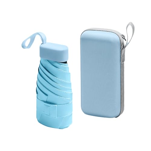 MEMOFYND 1 Stück Mini-Regenschirm Mit 1 Stück Aufbewahrungsbox, Kompakter Regenschirm, Reiseschirm, Winddichter Regenschirm, Faltbarer Regenschirm, Tragbarer Regenschirm, Himmelblau von MEMOFYND