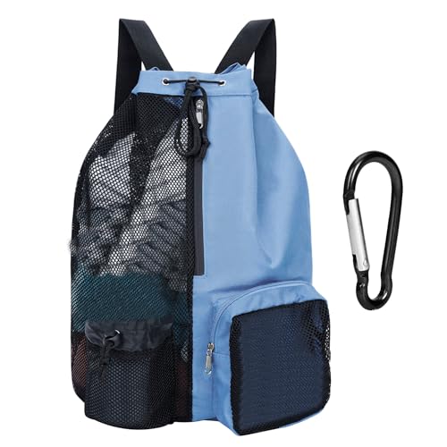 MEMOFYND 1 X Badetasche Mit Kordelzug Und 1 X Karabiner, Strandrucksack, Netz-Sporttasche, Fitness (Hellblau) von MEMOFYND
