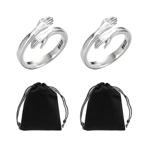 MEMOFYND 2 Stück Umarmungsringe, verstellbare Ringe, Paarringe, offene verstellbare Ringe, Fingerschmuck, Umarmungsringe, Freundschaftsgeschenke (Silber) von MEMOFYND