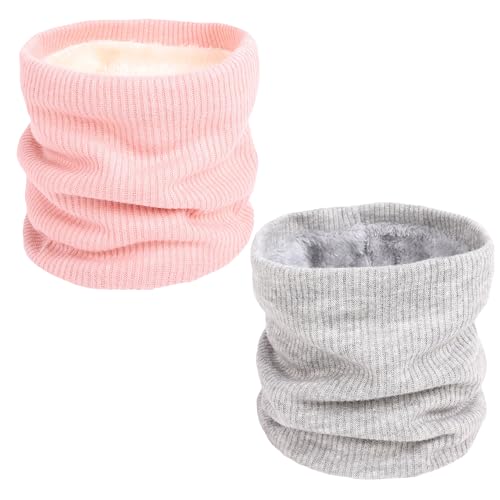 MEMOFYND 2er-Pack Winter-Strickschal-Set (Rosa und Grau), Schneeflocken-Pullover-Schal für Halswärme, Schal aus Wollmischung, Unisex-Winter-Halstuch. von MEMOFYND