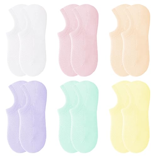 MEMOFYND 6 Paar atmungsaktive Bootssocken für Damen, unsichtbare Socken, Damensocken, niedrige Socken, flache Baumwollsocken, geeignet für Sportschuhe und Slipper (6 Farben) von MEMOFYND