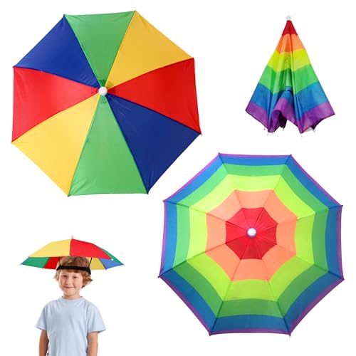 MEMOFYND Set mit 2 Regenschirmhüten, lustigen Kopfschirmhüten, Sonnenschirm-Regenhüten, Regenbogenschirmhüten mit elastischen Bändern, geeignet für Kinder Erwachsene, Strand, Angeln, Golf von MEMOFYND