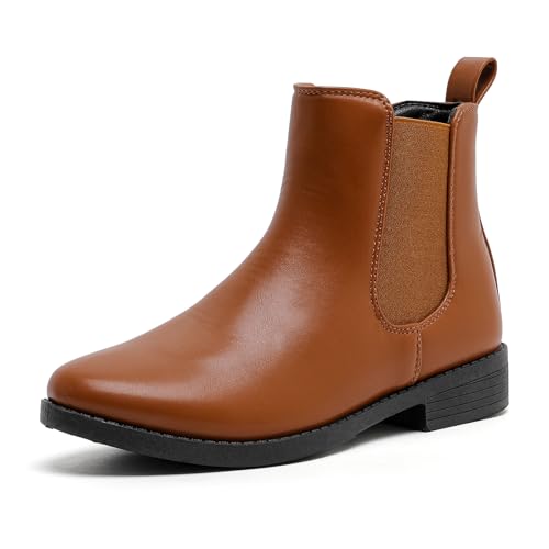 MEMON Damen Chelsea Boots Slip-on Mode Niedrig Absatz Booties für Frauen Casual Bequem Schwarz Ankle Booties Schuhe, Me25016-brn, 36 EU von MEMON