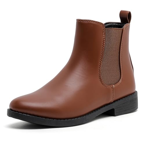 MEMON Damen Chelsea Boots Slip-on Mode Niedrig Absatz Booties für Frauen Casual Bequem Schwarz Ankle Booties Schuhe, Me25016-dark brown, 39.5 EU von MEMON