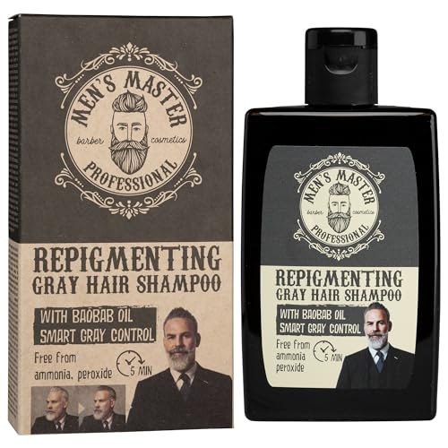 Men's Master Repigmentierungs Shampoo für Männer mit Grauem Haar | Mit Baobab-Öl und Färbung in 5 min | Shampoo gegen graue haare | Kein Ammoniak, Kein Oxidationsmittel und Kein Peroxid | 120 ml von MEN'S MASTER