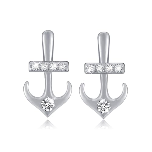 MENDOZZA Anker Ohrstecker Damen 925 Sterling-Silber Ohrringe Zirkonia-Stein Anchor Silber Rhodiniert von MENDOZZA