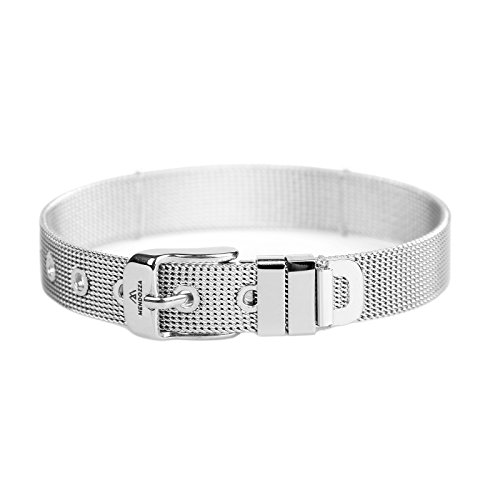 MENDOZZA Charmband Charm Gürtel Armband Mesh inkl. Gratis Überraschungs-Charm und Stopper Bi-Color | Silber | Gold | Rosegold | Schwarz (Silber, 19) von MENDOZZA