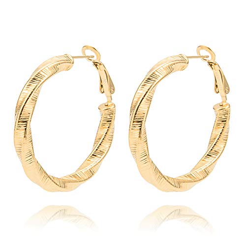 MENDOZZA Creolen Twisted Style Damen Designer Ohrringe Edelstahl Hoops Gold Ø 30 mm von MENDOZZA