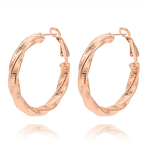 MENDOZZA Creolen Twisted Style Damen Designer Ohrringe Edelstahl Hoops Rosegold Ø 30 mm von MENDOZZA