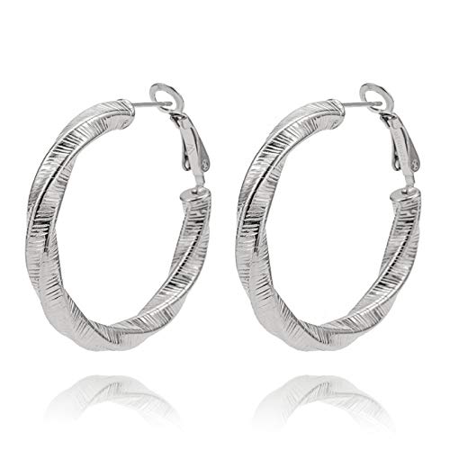 MENDOZZA Creolen Twisted Style Damen Designer Ohrringe Edelstahl Hoops Silber Ø 30 mm von MENDOZZA