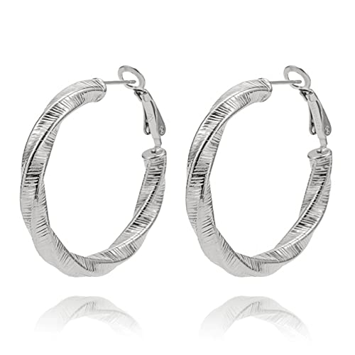 MENDOZZA Damen Creolen Twisted Style Designer Ohrringe Edelstahl Silber Hoops Ø 30 mm von MENDOZZA