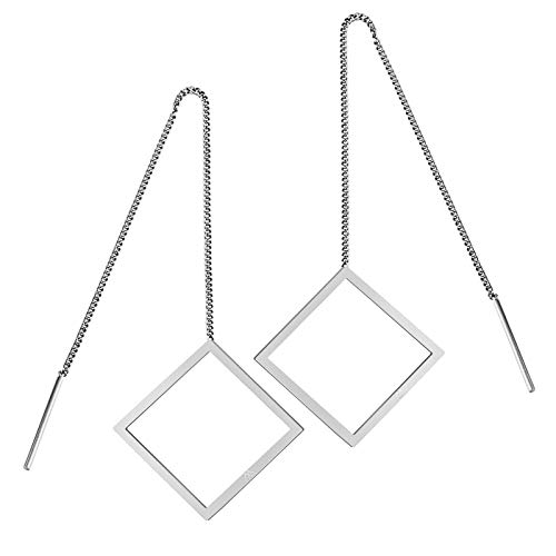 MENDOZZA Pure Damen Geometrie Ohrhänger Quadrat Edelstahl Pull-Trough Ohrringe Silber Gold Roségold (Silber) von MENDOZZA