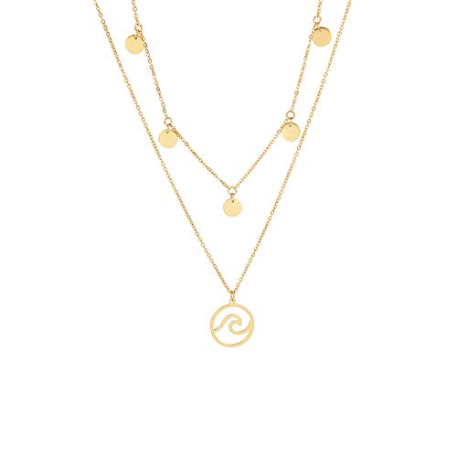 MENDOZZA Pure Damen Hals-Kette Wellen Anhänger Edelstahl Collier 18 Karat Damen-Schmuck 5 Coin Wave 46 cm Gold von MENDOZZA