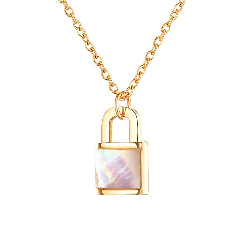 MENDOZZA Halskette Damen Schloss Kette Perlmutt Edelstahl Schmuck Padlock-Anhänger Gold 45 cm MENDOZZA Halskette Damen Schloss Kette Perlmutt Edelstahl Schmuck Padlock-Anhänger Gold 45 cm von MENDOZZA