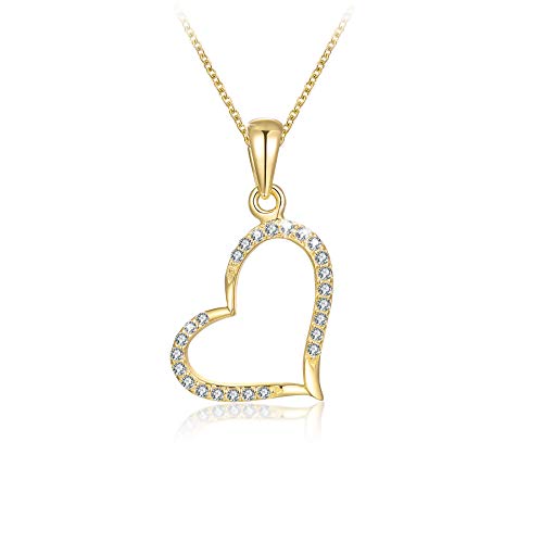 MENDOZZA Herz Kette 925er Sterling Silber Damen-Kette Herzchen Anhänger Gold 50 cm von MENDOZZA