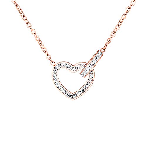 MENDOZZA Herz Kette Damen Halskette Edelstahl Schmuck Zirkonia Herz-Anhänger Rosegold 46 cm von MENDOZZA
