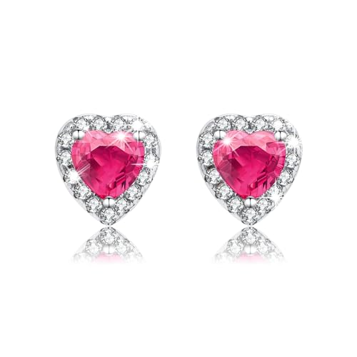 MENDOZZA Herz Ohrstecker Damen 925 Sterling-Silber Ohrringe Zirkonia-Stein Pink Heart Silber Rhodiniert von MENDOZZA