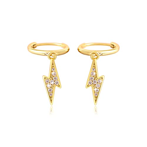 MENDOZZA Mini Creolen 925er Sterling Silber Blitz Anhänger Gold 12mm von MENDOZZA